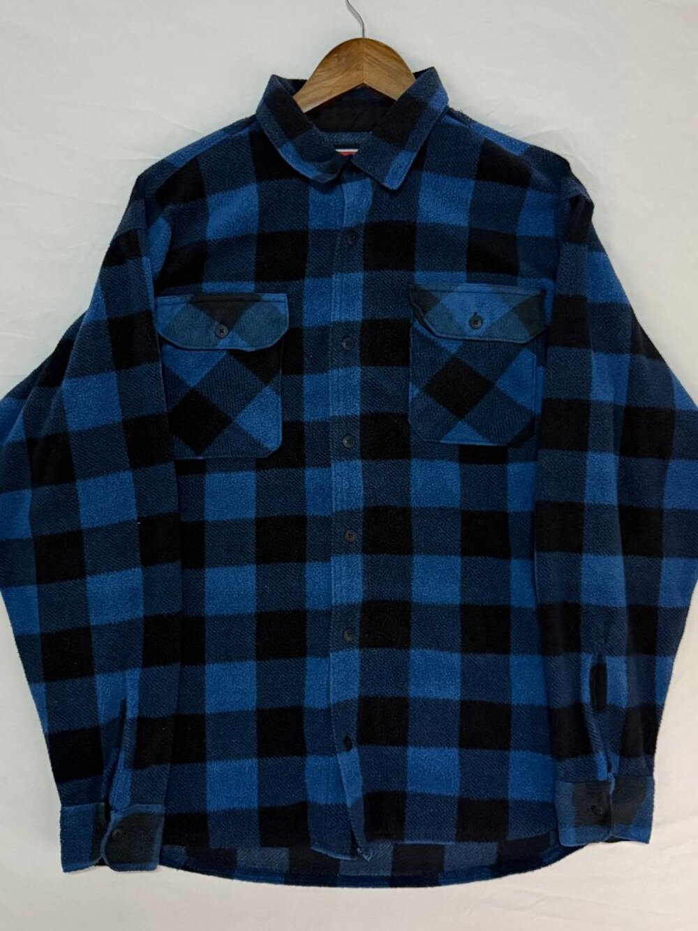 Wrangler Blue Black Buffalo Plaid Fleece Shirt Jacket Shacket Mens L